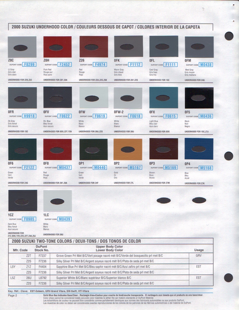2000 Suzuki Paint Charts DuPont 2